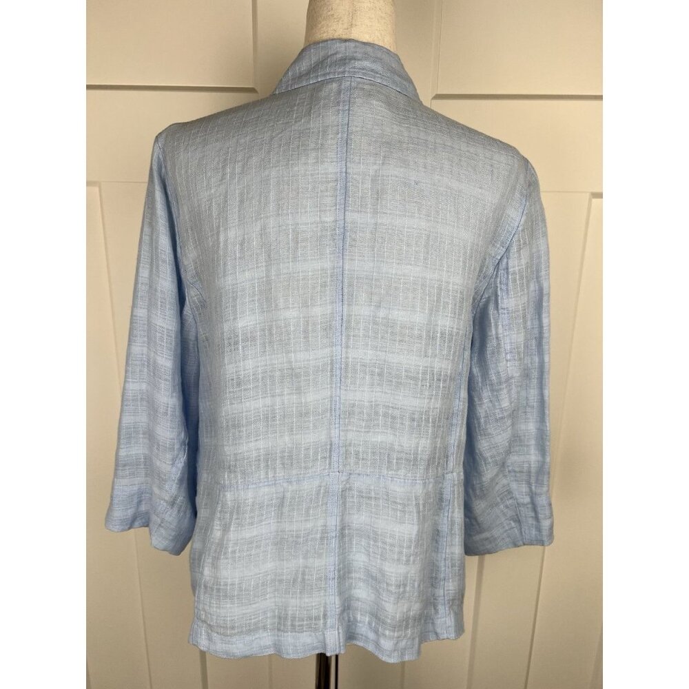 Eileen Fisher 100% Linen Jacket XL Blue Boxy 3/4 Sleeve Lightweight Button Front - Picture 7 of 12